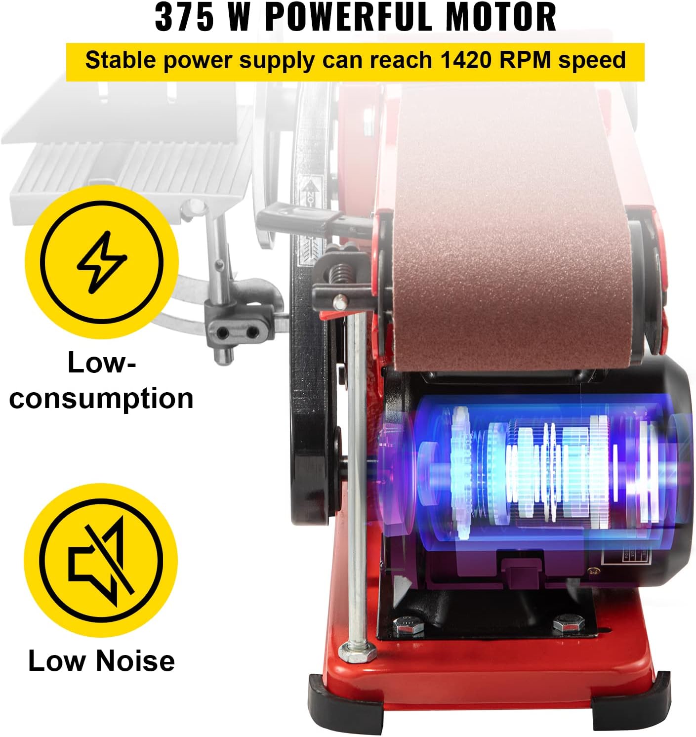 VEVOR Belt Sander 4" x 36", Disc Combo Sander 6",Electric Adjustable Bench Belt Sander 375W,Grinder Bench Sanding Machine With 4 Rubber Foot Pad