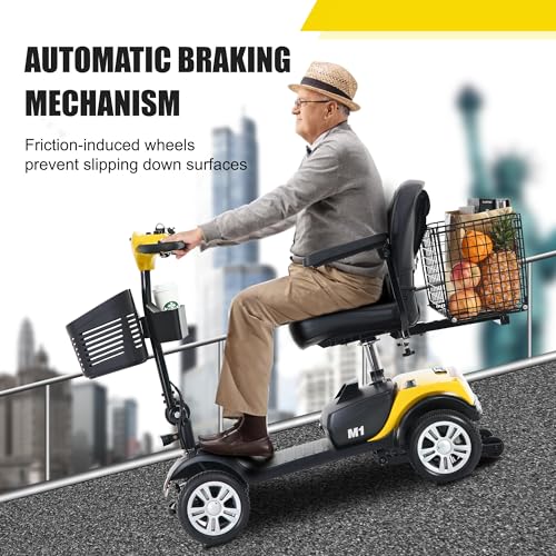 300W Folding Mobility Scooter 300lbs Capacity, 4 Wheel Powered Mobility Scooters with Large Rear Basket, Lightweight Electric Scooter with Multiple Pockets & Storage Box (Purple)