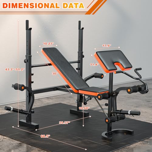 XDDIAS Weight Bench, 770LBS Bench Press Set with Leg Extension, 6 in 1 Olympic Weight Bench for Home Gym, Adjustable Workout Bench with Rack & Preacher Pad, Flat Incline Bench for Weight Lifting