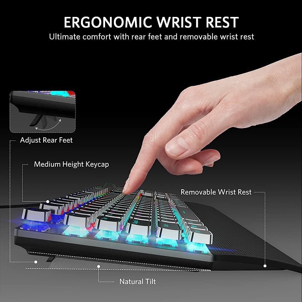 AULA F2088 Retro Mechanical Gaming Keyboard, with Removable Wrist Rest, Media Knob, RGB Rainbow Backlit, 104 Keys Round Punk Keycaps USB Wired Computer Keyboards for Windows PC Mac Gamer (Blue Switch)
