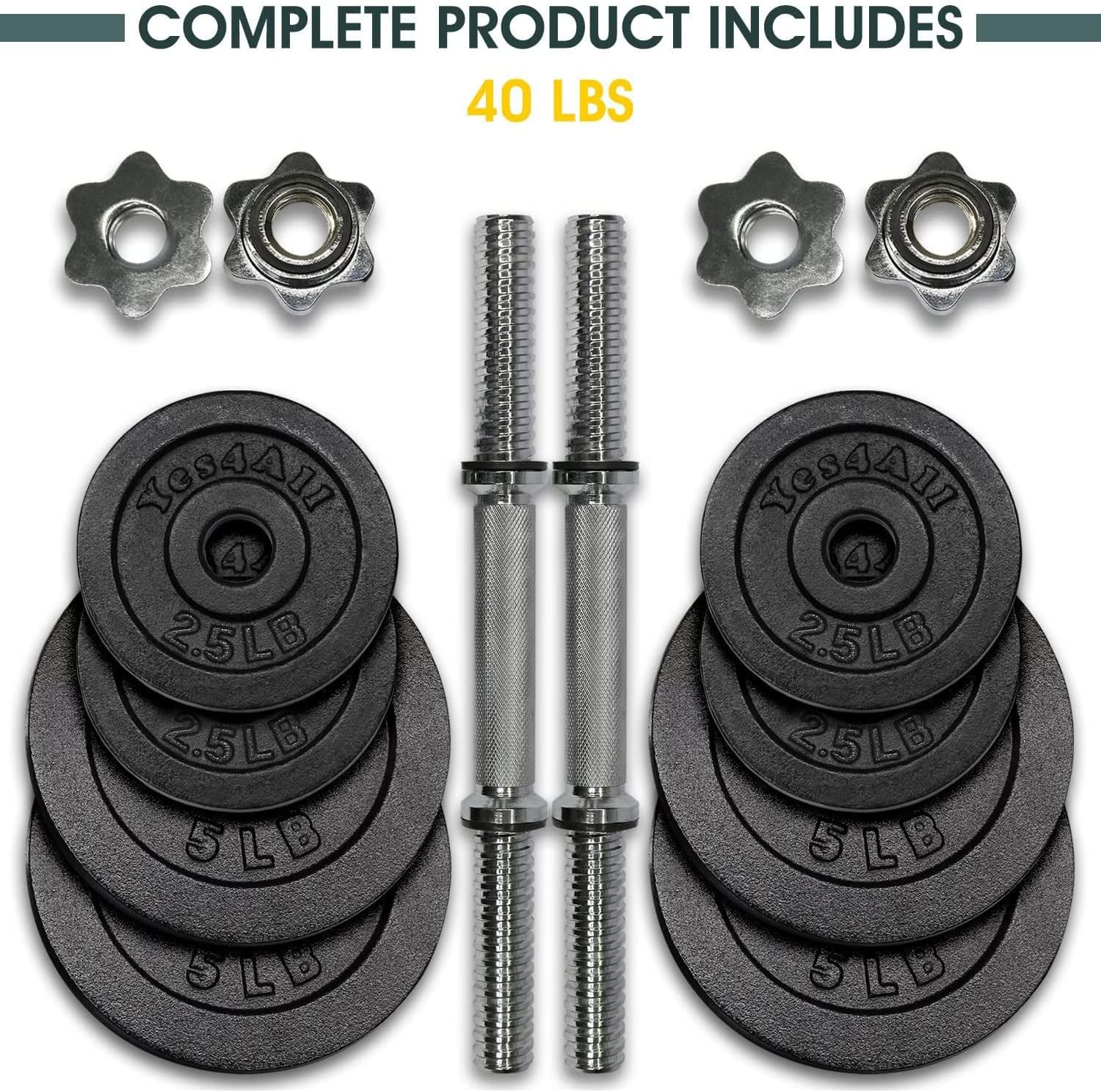 Yes4All 50 lbs Adjustable Dumbbell Weight Set For Home Gym, Cast Iron Dumbbell, Pair