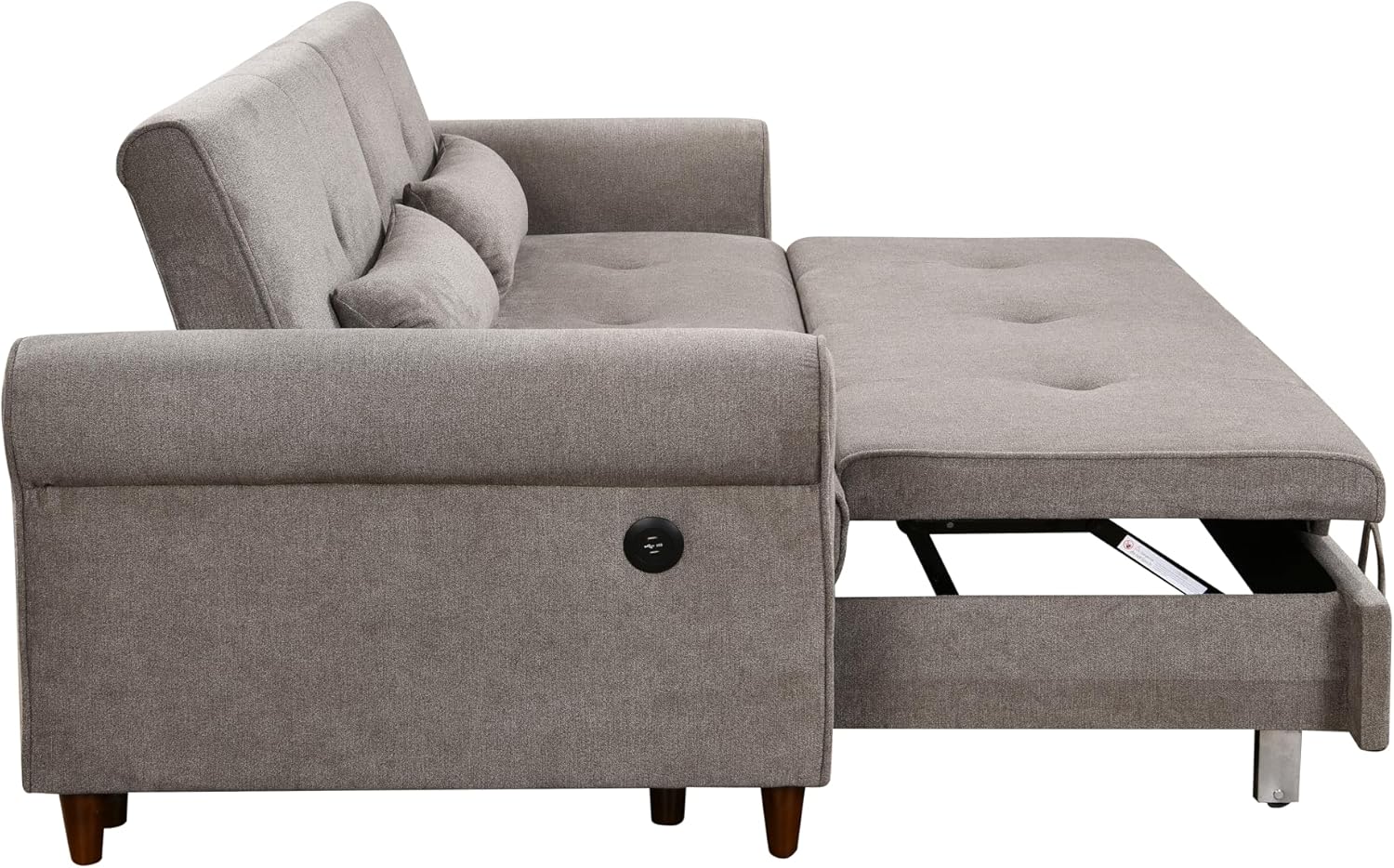 3 in 1 Convertible Sleeper Sofa Bed, Modern Fabric Loveseat Futon Sofa Couch with Pullout Bed,2 Pillows,Small Love Seat Lounge Sofa with Rolled Arm,USB Charging Port, Furniture for Living Room, Brown