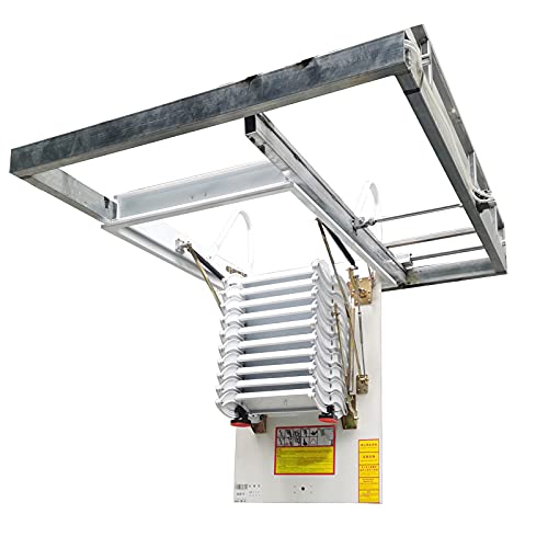 TECHTONGDA Ceiling Attic Loft Ladder, Folding Ladder Loft Stair, 13 Steps Retractable Attic Ladder, White Pulldown Attic Stairs with 27.5 x 47.2in Open Size and 10.5ft Heigh, Pulling Down from Ceiling