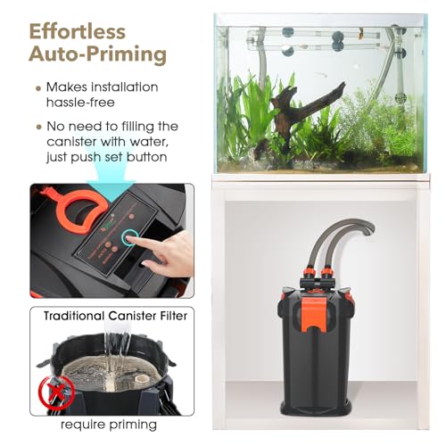 hygger Quiet Self-Priming Canister Filter with U-V Light Option Foam Ceramic Rings External Fish Tank Filter for Freshwater Saltwater Aquarium 20 to 150 Gallon