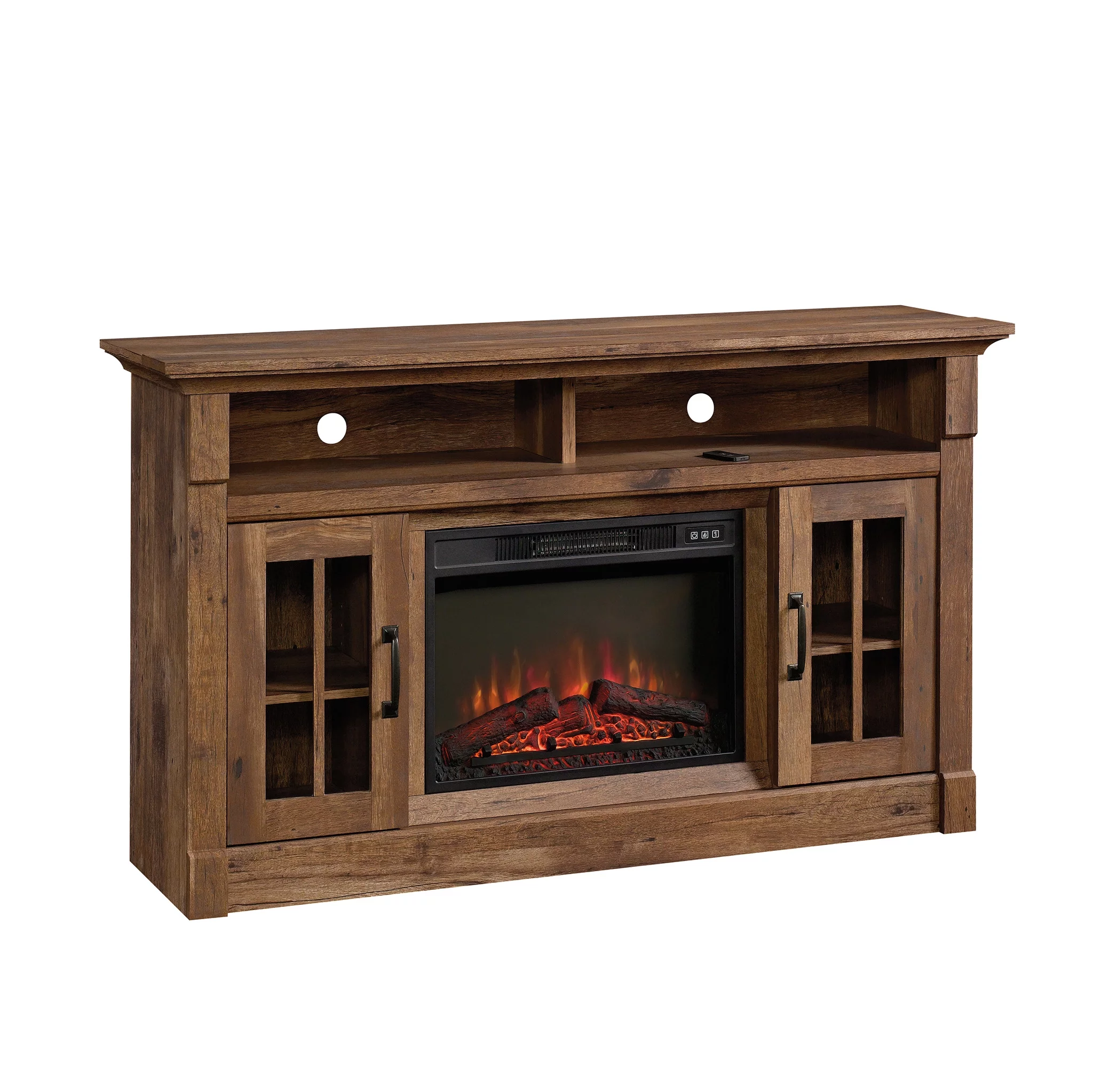 Sauder Rustic Fireplace TV Stand for TVs up to 50", Vintage Oak Finish