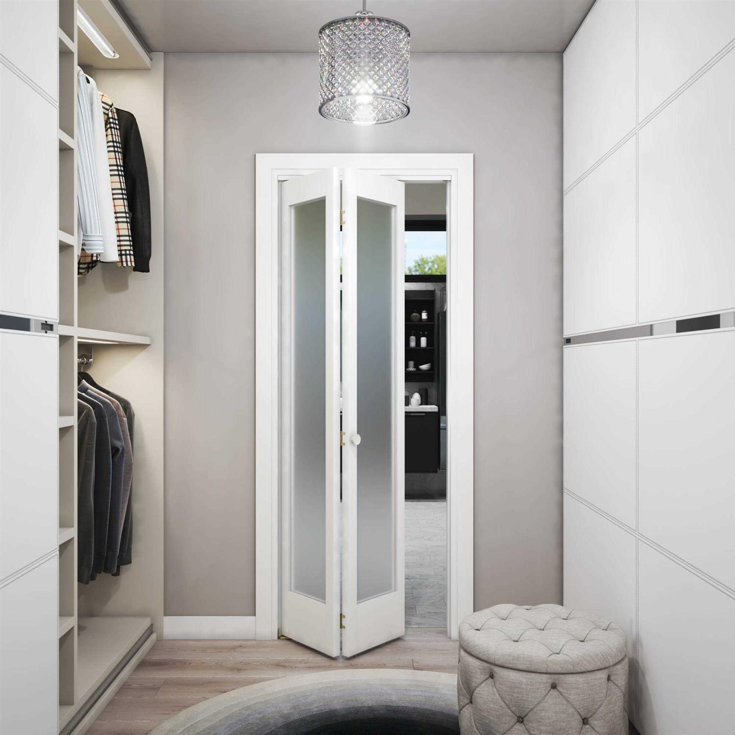 EightDoors 80 in. x 1-3/8 in. Frosted Glass 1-Lite Shaker Primed Solid Wood Core Bi-Fold Door with Hardware Included - Shop Hardware Tools Online Store