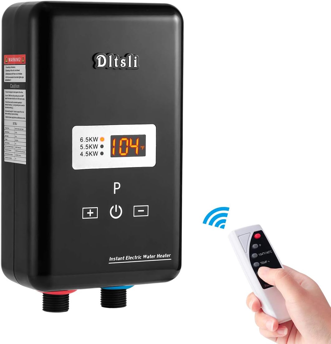240V 6.5KW Tankless Instant Electric Water Heater Hot Water Heating with Remote Control Digital Display for Home Kitchen Bathroom Shower RV Camping Camp