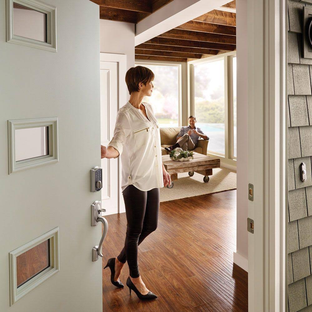 Schlage Camelot Satin Nickel Touch Electronic Door Lock Deadbolt and Georgian Knob 48546