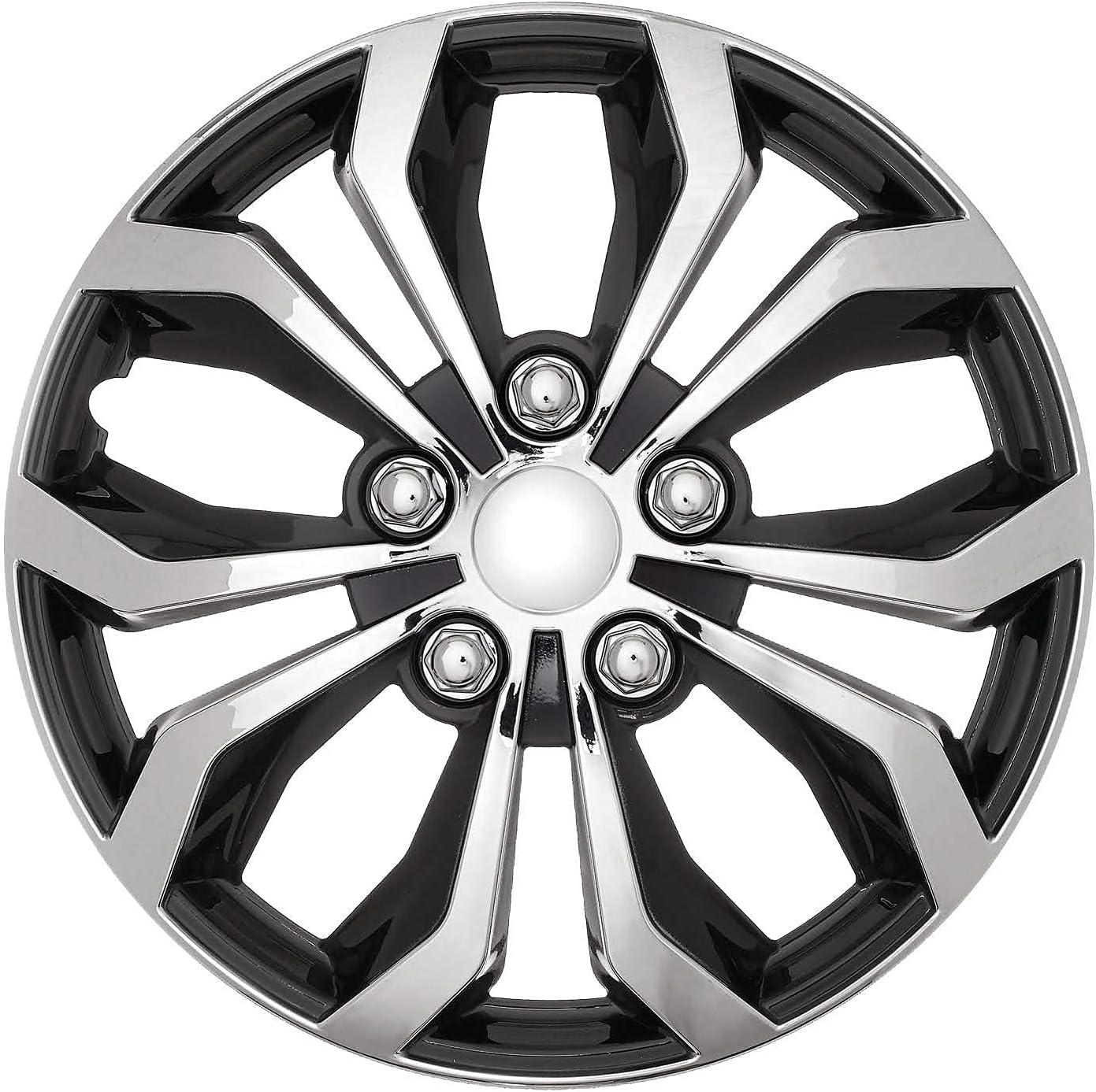 Swiss Drive Set of 4 Hubcaps 14 Wheel Cover “SPA” Chrome and Black ABS Easy to Install Universal(Check Rim and Tire Size)