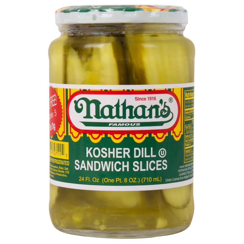 Nathan&s Famous 24 oz. Kosher Dill Pickle Sandwich Slices - 12/Case