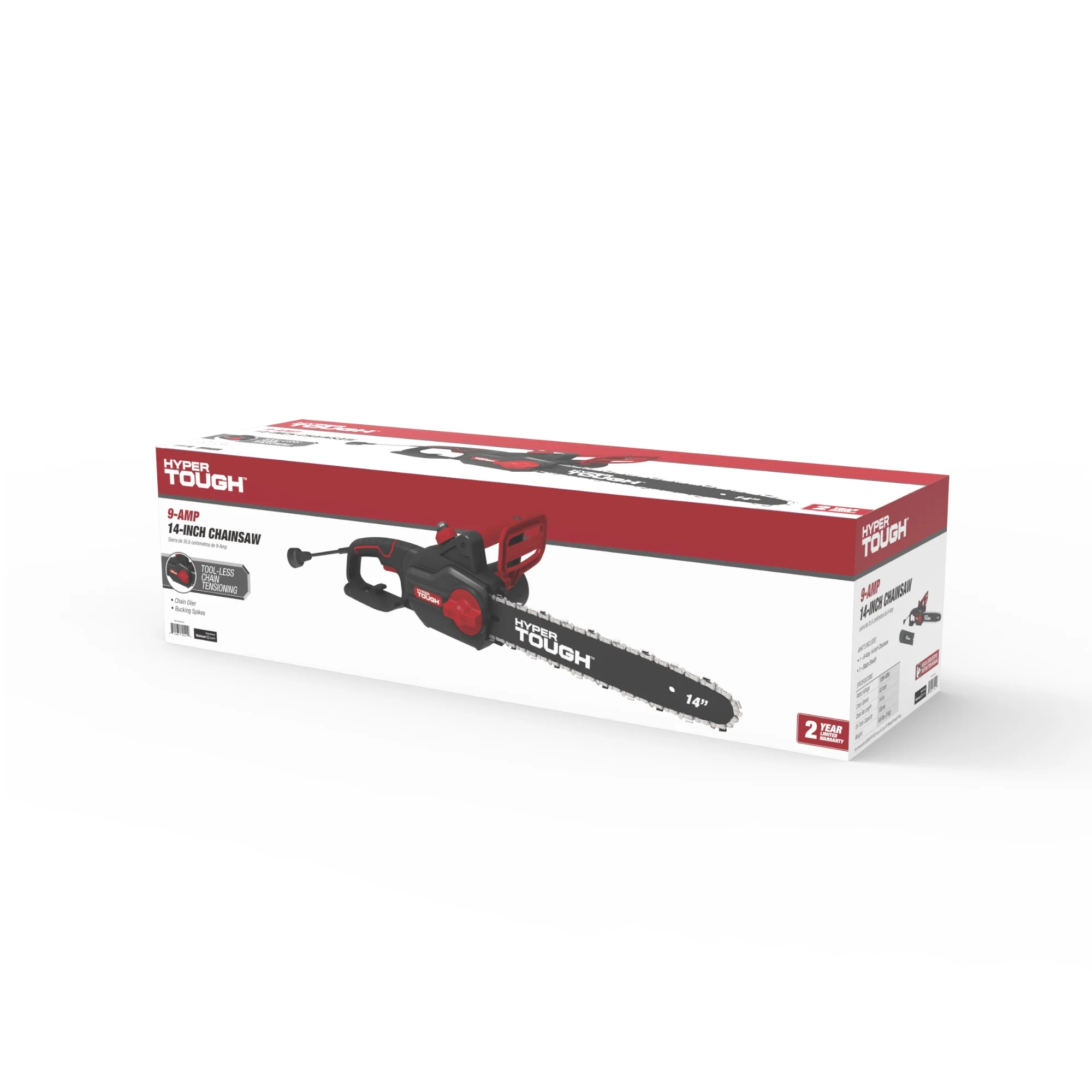 Hyper Tough 16-Inch Electric Chainsaw, 15-Amp Motor with Automatic Oiler, Tool-less Chain Tension, Metal Bucking Spikes included