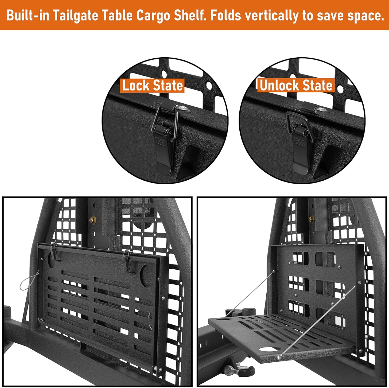 Hooke Road for Jeep Cherokee XJ 84-01, Rear Bumper w/ Swing Out Tire Carrier & Foldable Table (Textured Black Steel)