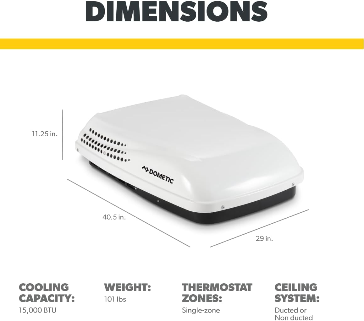 Dometic Penguin II Low Profile Rooftop AC - Single-Zone RV Air Conditioner with Pre-Installed CT Control Board - 15K BTU, White High Capacity Camper AC