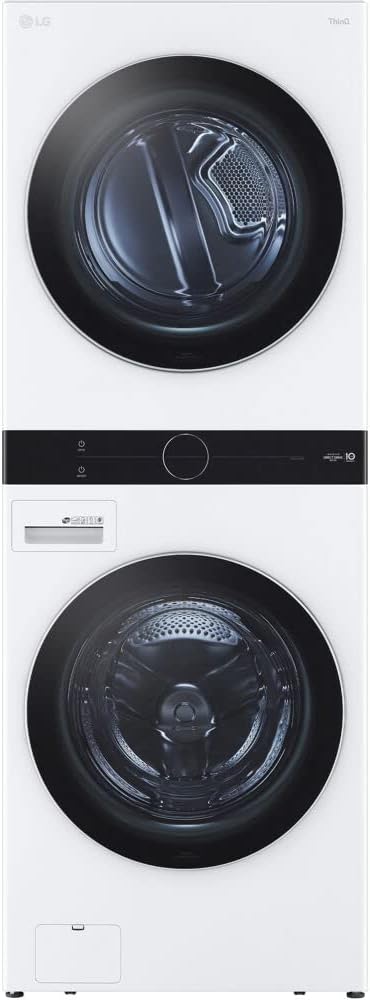 LG WKEX200H Single Unit Washtower With Center Control 4.5 Cu.Ft. Front Load Washer & 7.4 Cu.Ft. Electric Dryer (White)