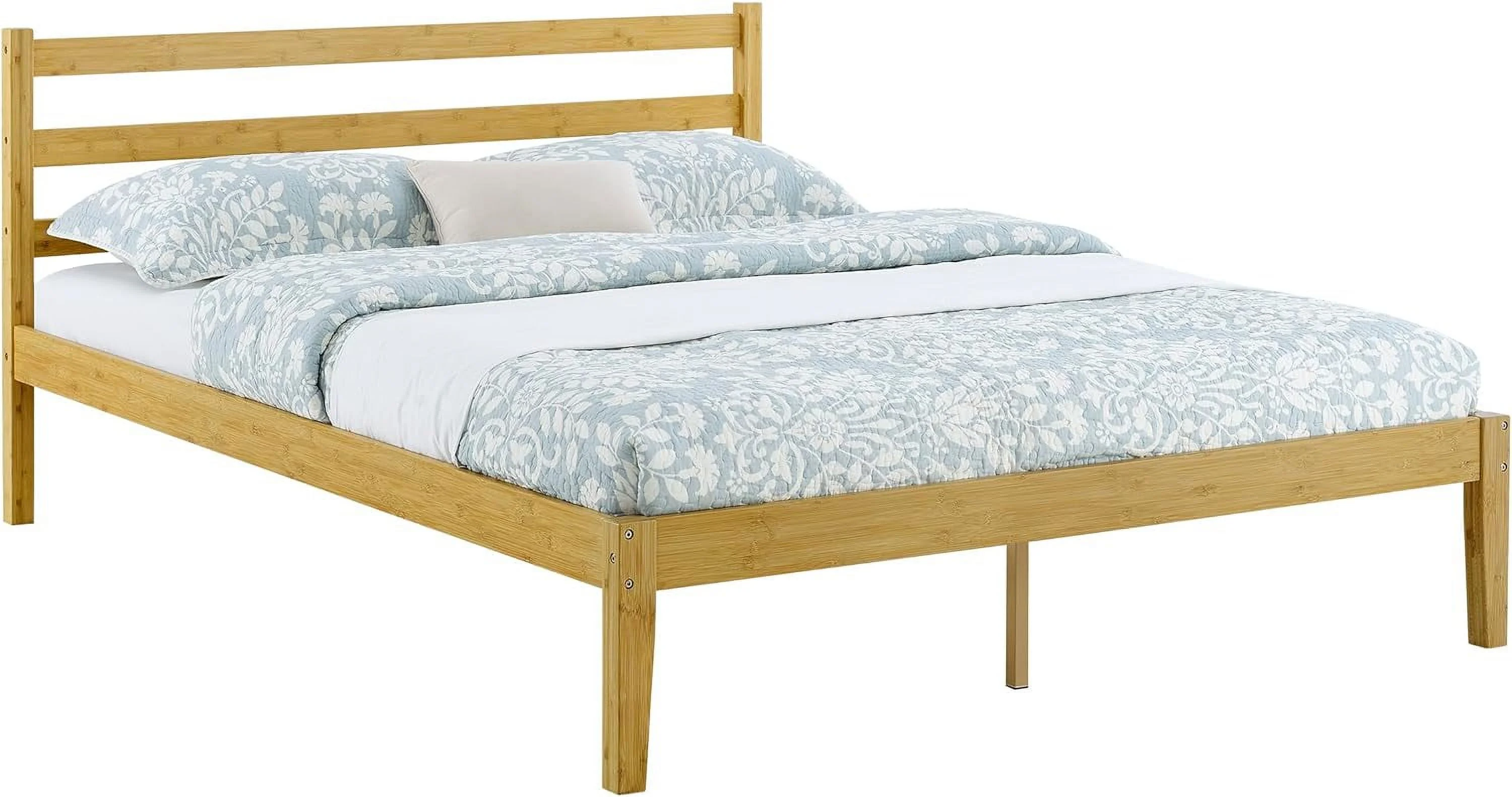 Classic Bamboo Queen Platform Bed Frame With Headboard For Bedroom, Strong Wood Slat Support, No Box Spring Needed, Easy Assembly, Natural (Queen)