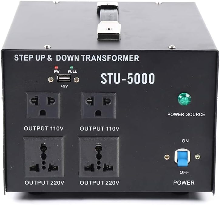 ST-5000 5000 Watt Voltage Converter Transformer - Heavy Duty Step Up/Down - 110V/120V/220V/240V Power Converter - Circuit Breaker Protection - DC 5V USB Port (ST-5000)