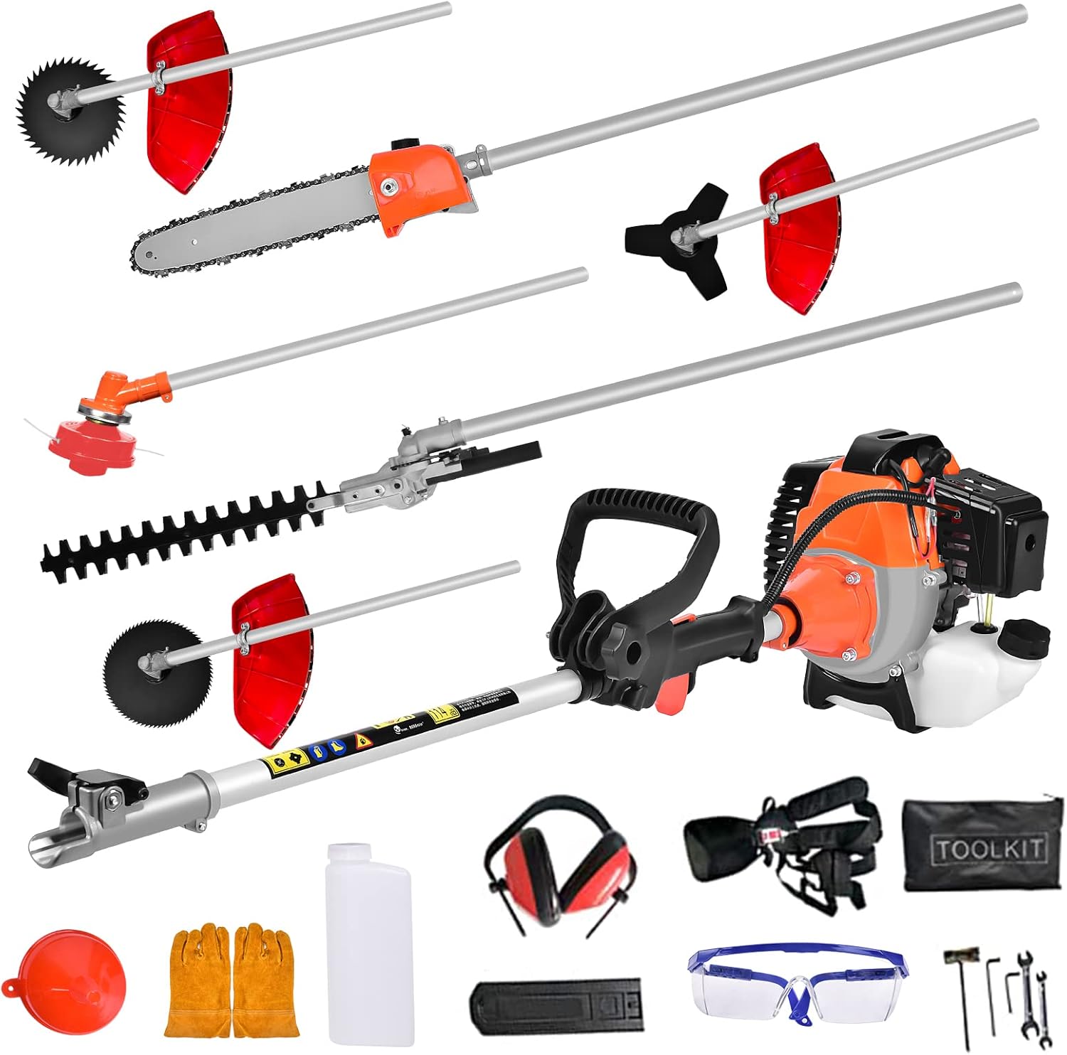 DatingDay 52cc 6 in 1 Gas Petrol Hedge Trimmer Brush Cutter Chainsaw Multifunctional