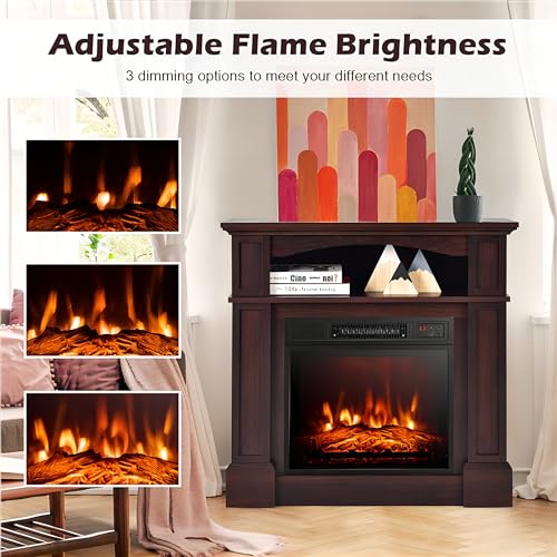 SIMOE 32 Inch Electric Fireplace, 1400W Freestanding Fireplace Heater w/Remote Control & Adjustable 3D Flame Effect, Indoor Fireplace Mantel for Living Room, Bedroom