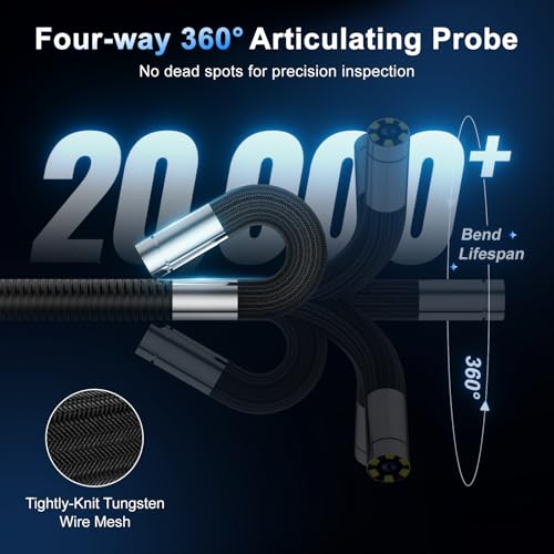 360°Articulating Borescope Camera - JESERAL 5" HD 1080P Inspection Camera Screen with 6 Light, Endoscope with 6.2mm IP67 Waterproof Probe, 3X Zoom 4-Way Borescope with Flexible Cable