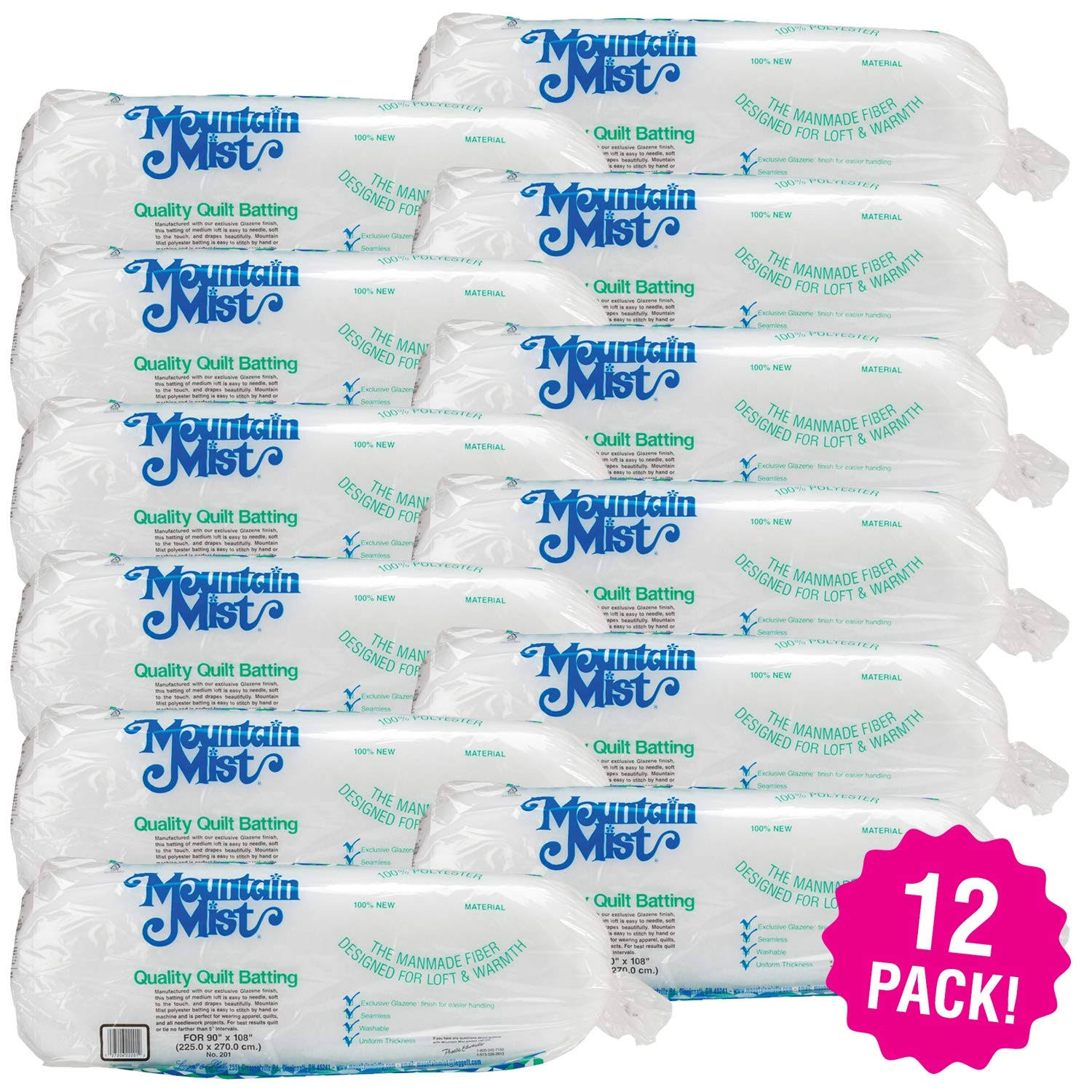 Mountain Mist 99964 Polyester Quilt Batting 12/Pk-Queen Size 96"X108" FOB: MI, Pack - Megean