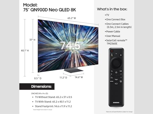 SAMSUNG 85-Inch Class QLED 8K QN900D Series Neo Quantum HDR Smart TV w/Dolby Atmos, Object Tracking Sound Pro, Infinity Edge, AI Motion Enhancer Pro