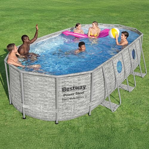 Bestway Power Steel Swim Vista Series II 14' x 8' 2" x 39.5" Above Ground Outdoor Swimming Pool Set with 530 GPH Filter Pump, Ladder, and Pool Cover