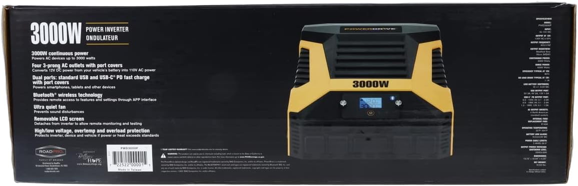 PowerDrive PWD3000P 3000 Watt Power Inverter with Bluetooth Technology