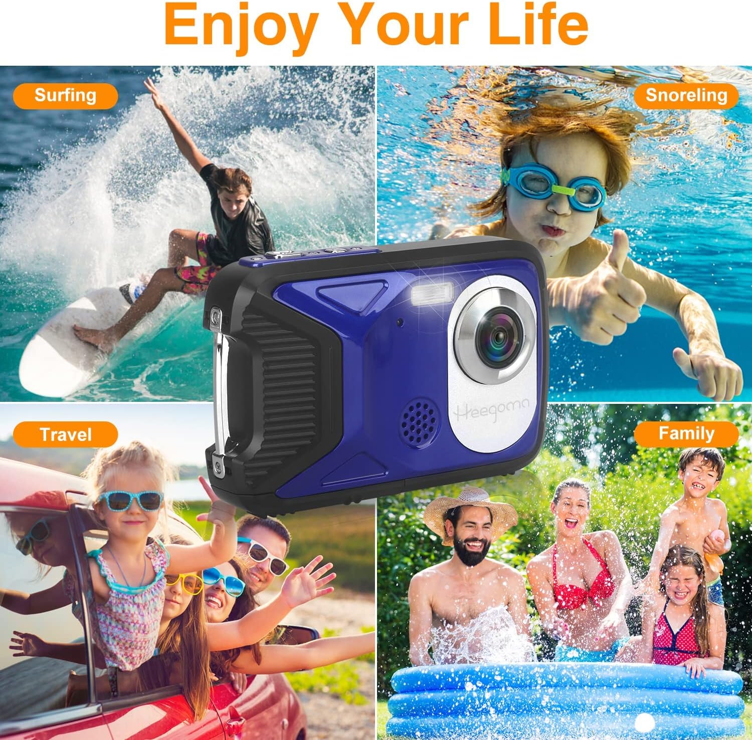 Waterproof Digital Camera for Kids,HD 1080P 16 FT Underwater Camera 2.8 LCD 16MP Kids Video Camcorder with Rechargeable Battery,Point and Shoot Camera for Teenagers Students Gifts