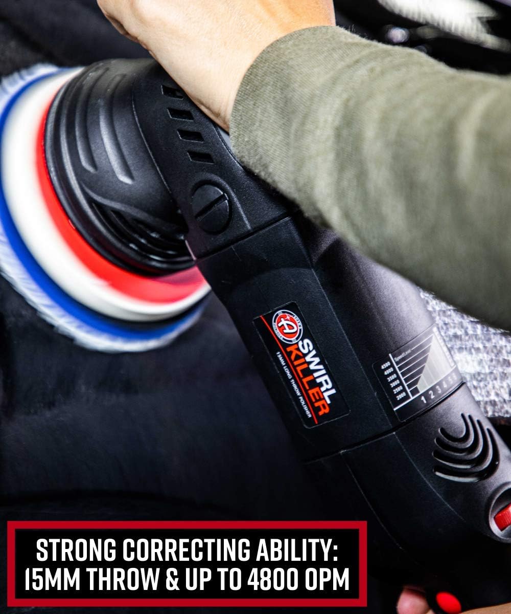 Adam&rsquo;s Swirl Killer 15mm Car Polisher - Buffer Polisher Dual Action Machine | Use W/Car Polish, Polishing Compound, or Car Scratch Remover | Detailing Car Wash Clay Bar Ceramic Coating