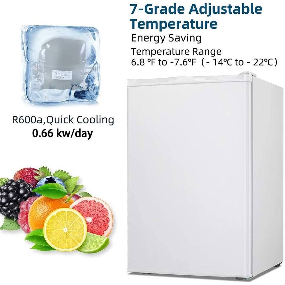 3.0 CU.FT Compact Upright Freezer with Reversible Single Door - White