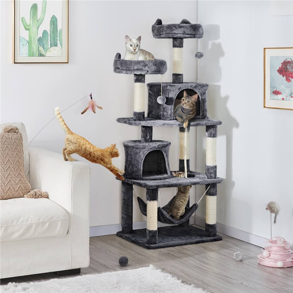 Smilemart 62.2x22 Double Condo Cat Tree and Scratching Post Tower Dark Gray