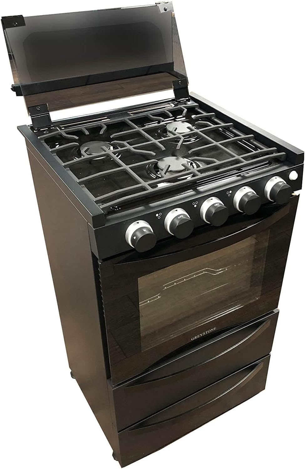 Way Interglobal Greystone, 12 Volt RV Gas Range and Cooktop, Stove and Oven Combo, 21 Inch, LP Gas, Black