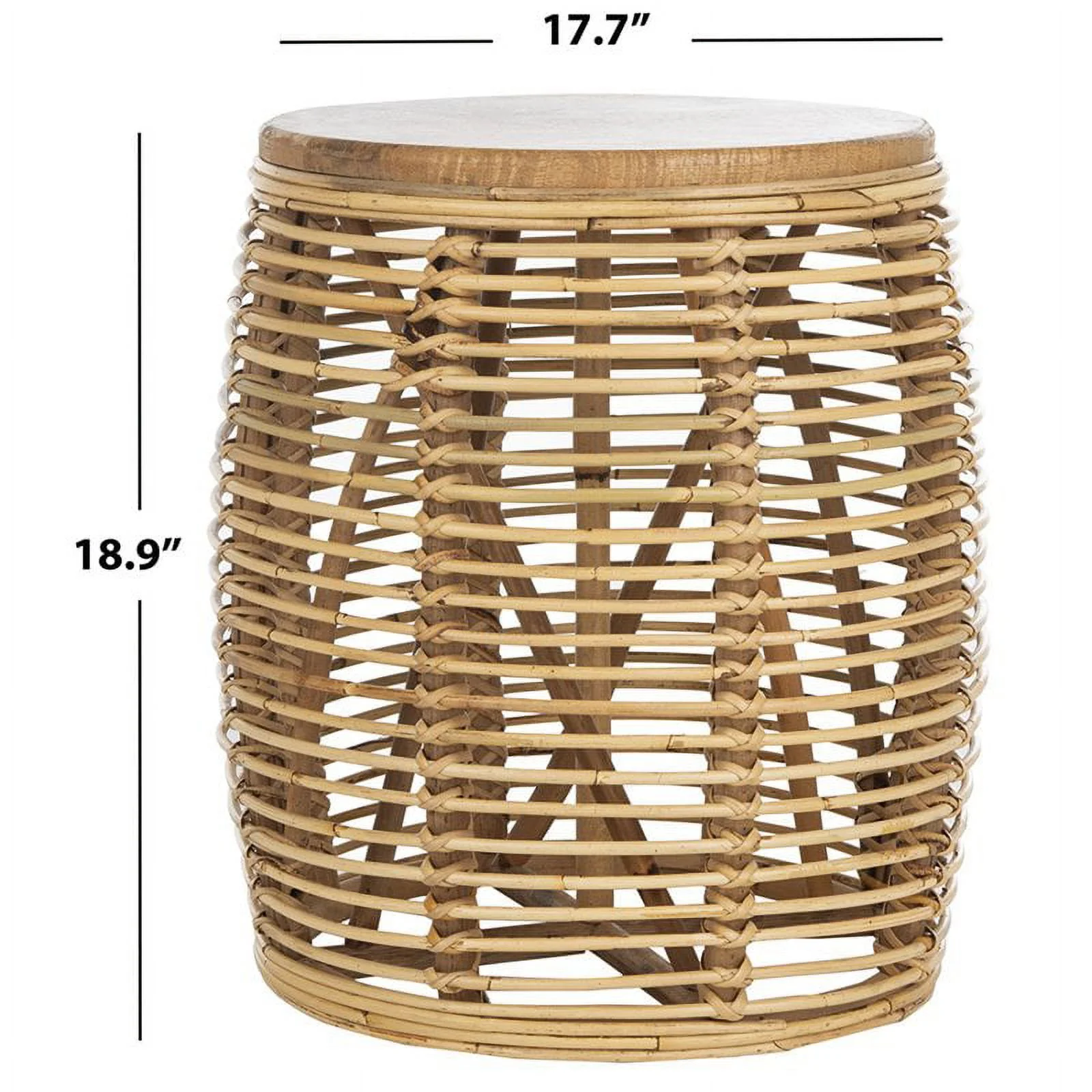 Home Square 18" Round Rattan Accent End Table in Natural - Set of 2