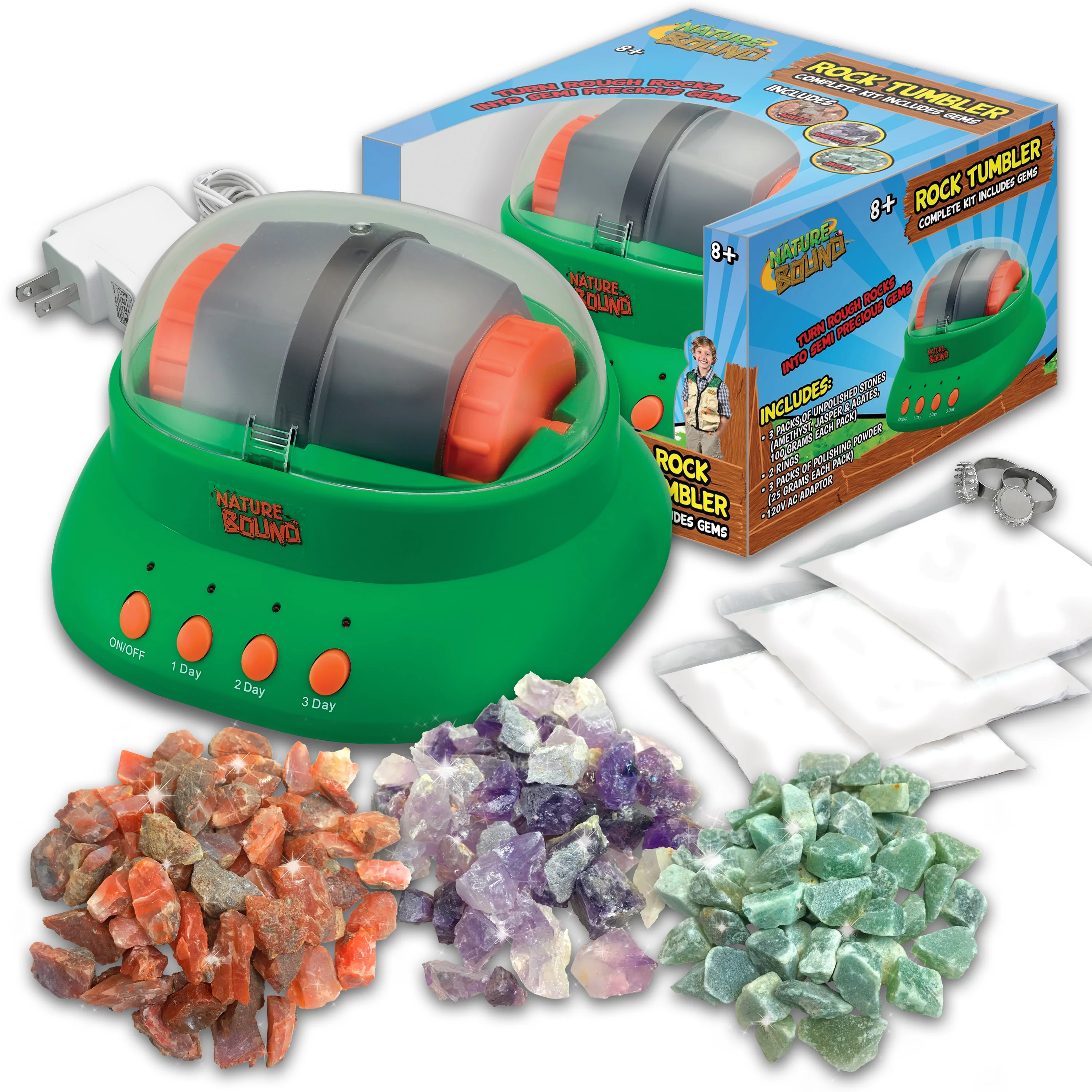 Nature Bound Fast Rock Tumbler Kit – Includes Rough Gemstones & Grit - Curated Treasures Market