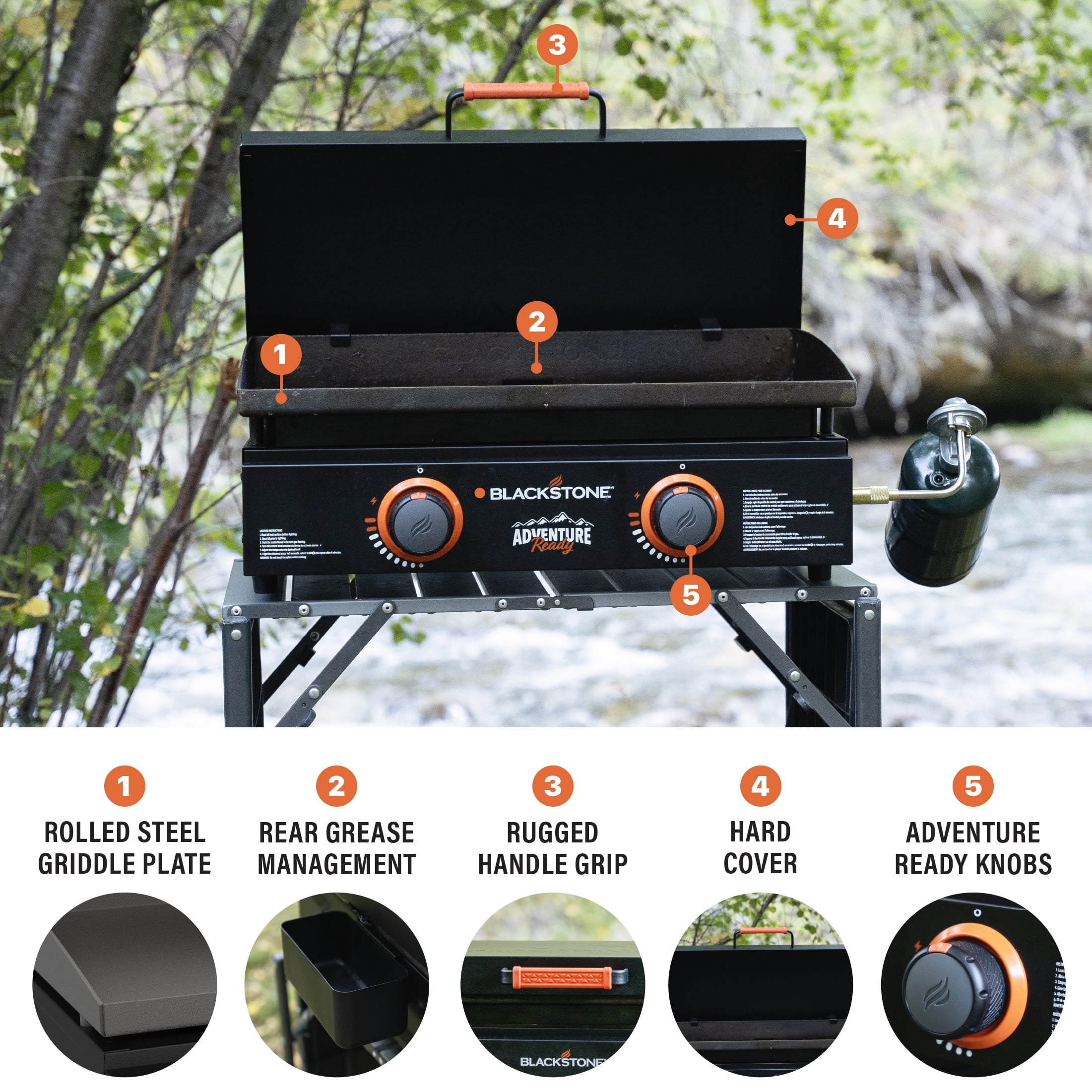 Blackstone Adventure Ready 2-Burner 22 Propane Griddle with Hard Cover in Black