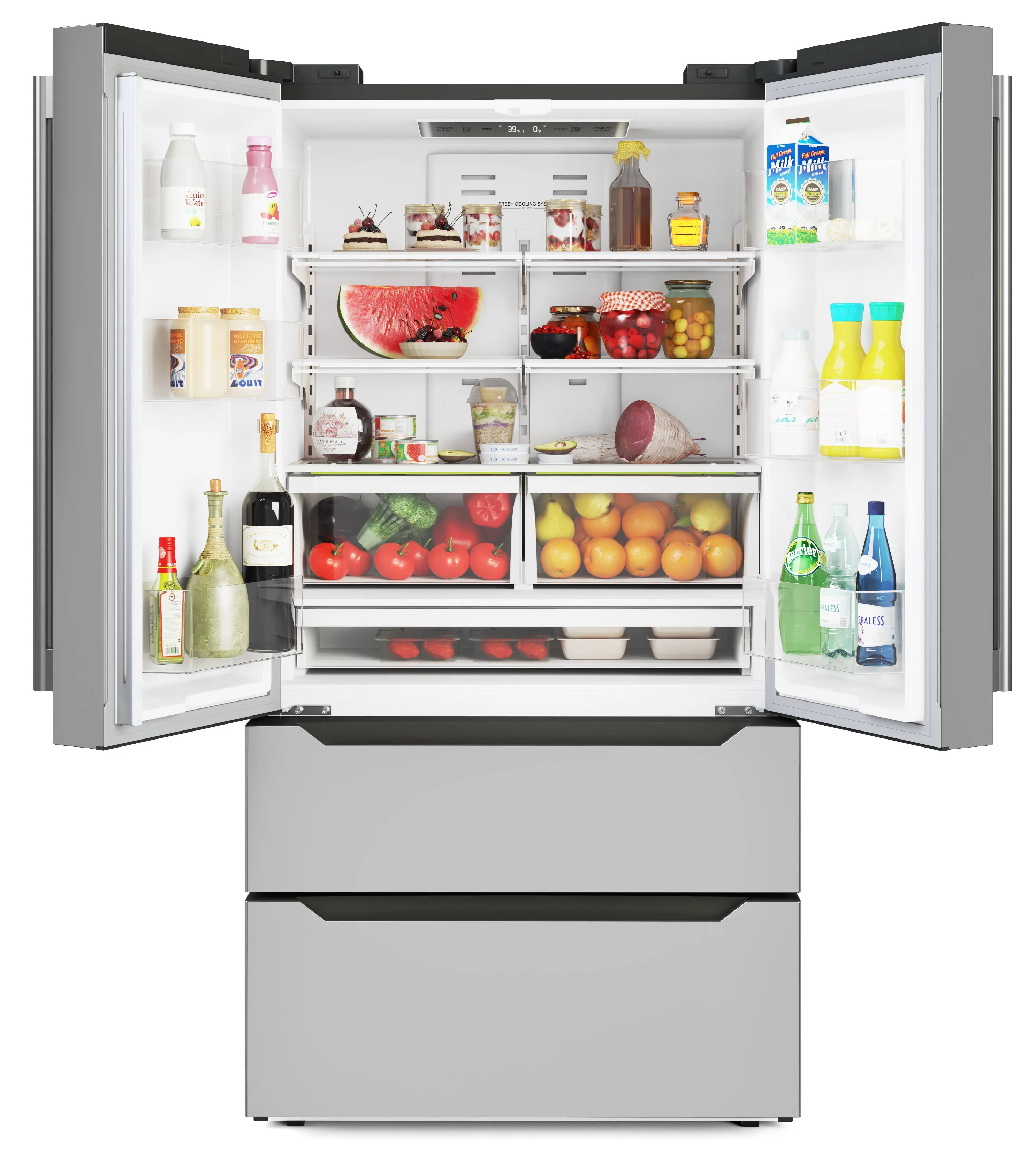 KoolMore 22 Cu. ft. French Door Refrigerator, Deep Freezer, 4 Door Stainless-Steel Fridge.