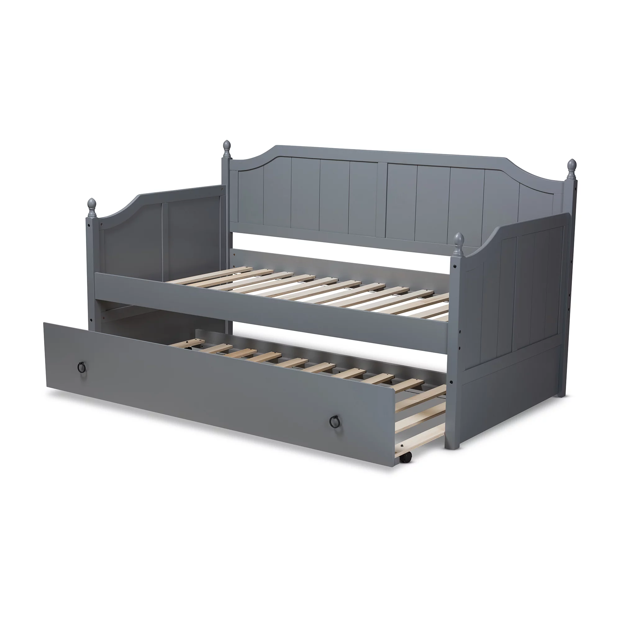 Baxton Studio Millie Cottage Farmhouse Wood Daybed with Trundle, Twin, Grey