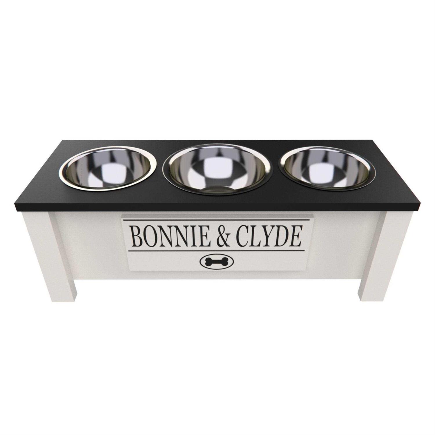 GrooveThis Woodshop Personalized 3 Bowl Elevated Dog Feeder Station with Internal Storage - Pet Supplies online store