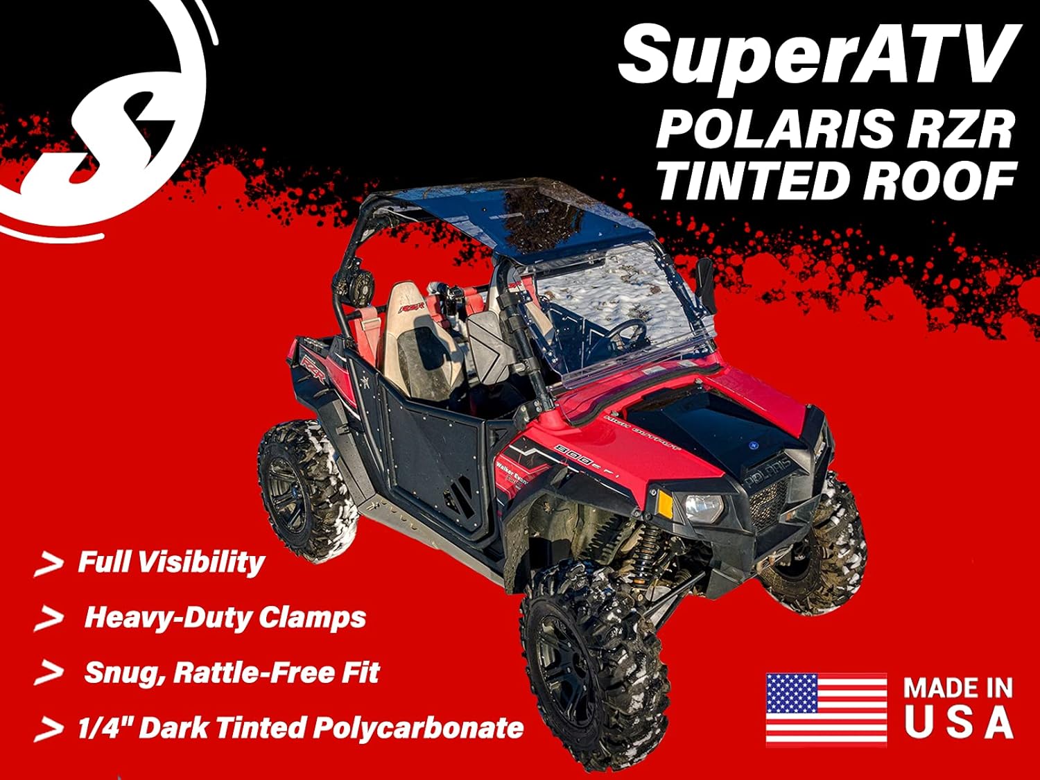 SuperATV Dark Tinted Roof for 2012+ Polaris RZR 570 | Increases Visibility! | Made of 1/4" Polycarbonate | Keeps Out Sun, Rain, & Debris | Sealed Edges | Rattle-Free Fit | USA Made!