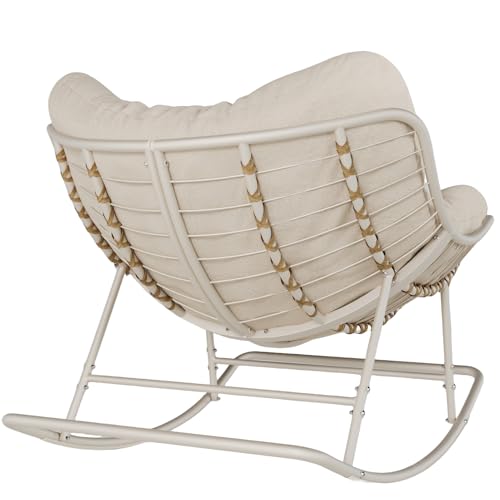 SWITTE Papasan Rocking Chair Outdoor Indoor, Oversized Egg Wicker Rocker with Cushion, Supports 450 lbs, Patio Chair for Balcony or Living Room - Gray