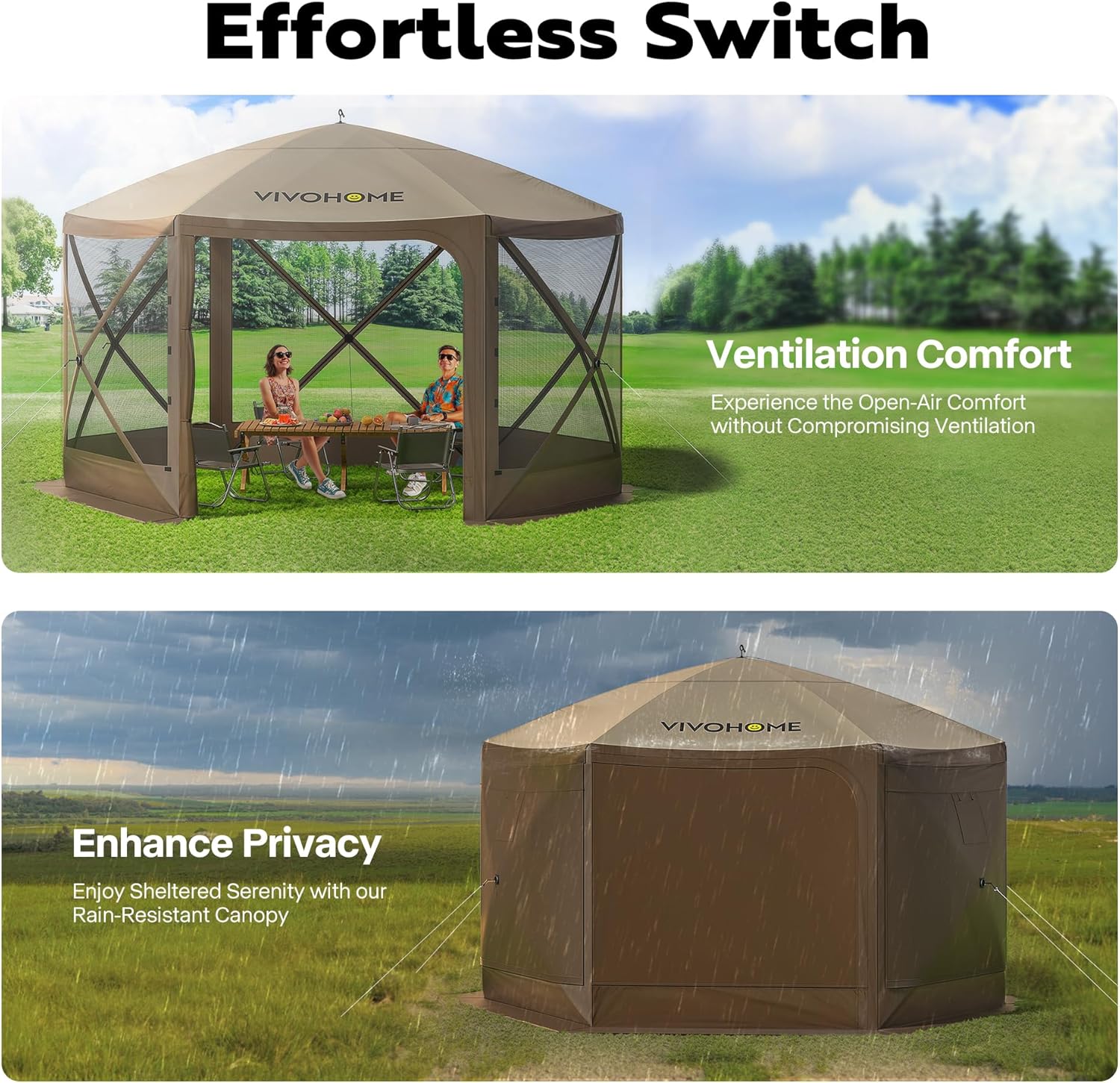 VIVOHOME 12x12ft Pop-Up Gazebo Screen Tent, 6-Sided Instant Outdoor Canopy Shelter with Large Main Door with VIVOHOME 10x10ft Easy Pop-Up Canopy, Outdoor Screen Tent with Mosquito Netting