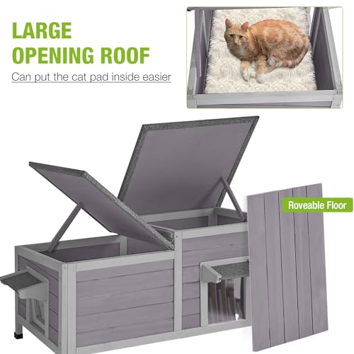 Outdoor Cat House Insulated Feral Kitty Shelter with Liner Weatherproof Cat Condo for Winter,Large Space