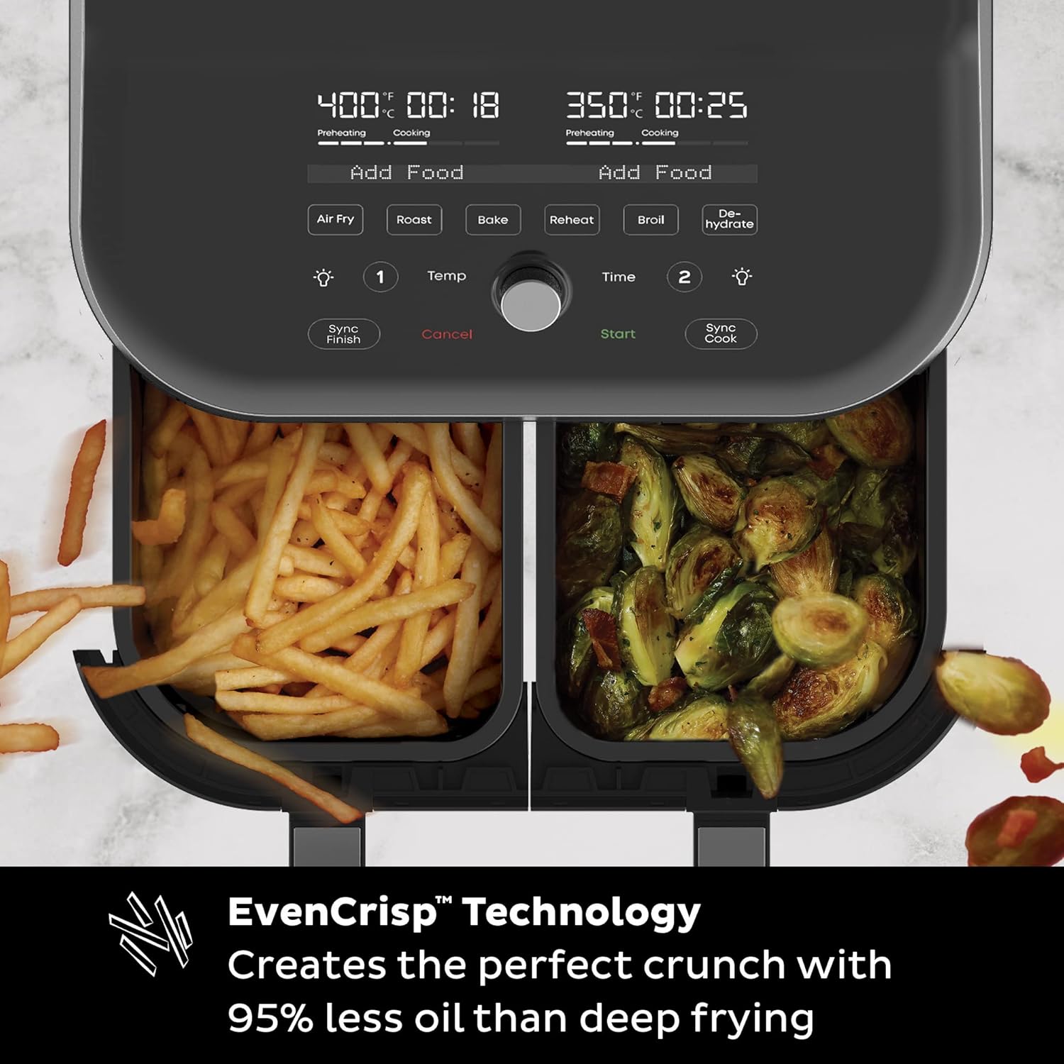 Instant Vortex Plus XL 8 Quart 8-in 1 Dual Basket Double Air Fryer with ClearCook™ Easy View Windows and SyncCook™ Technology, Air Fry, Roast, Broil, Bake, Reheat, Dehydrate, 1700W, Stainless Steel