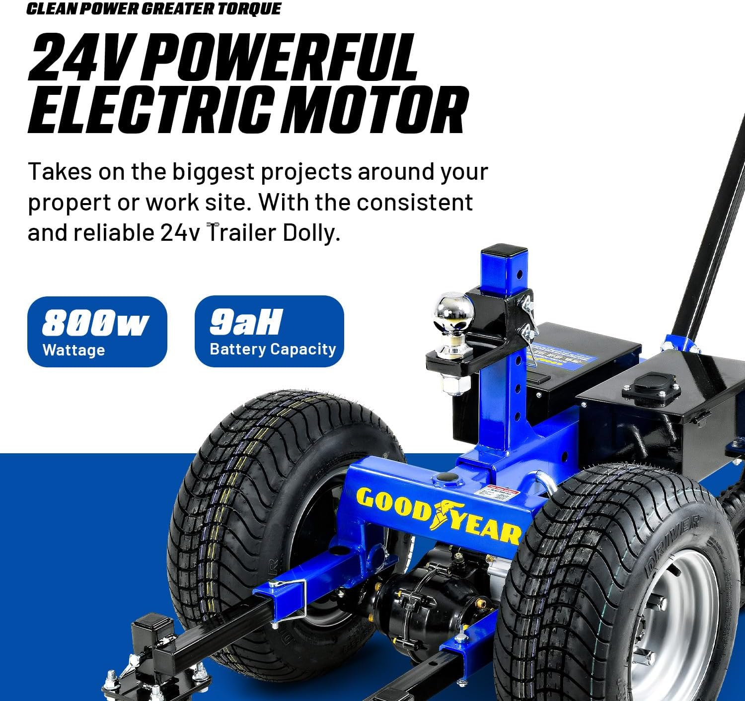 Goodyear Electric Trailer Dolly Super-Duty 7500lbs Max Trailer Weight, 5500lbs for Boats, 1100lbs Tongue Weight, All-Terrain Wheels Ideal for RVs, Toy Haulers, Car Trailers, and Campers