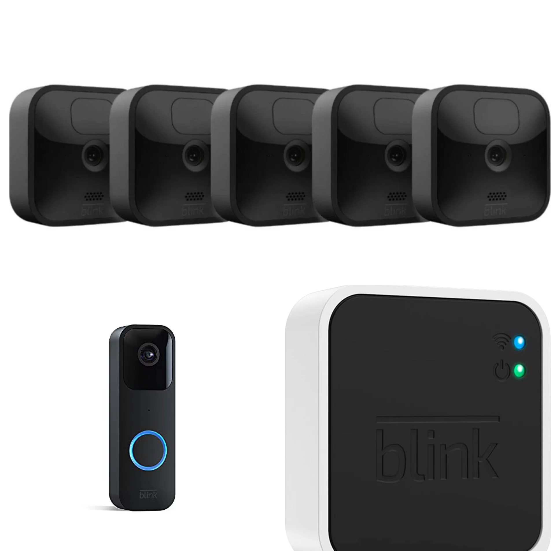 Blink_Outdoor (3rd Gen) 5 HD Camera System + Video Doorbell Bundle with Sync Module 2, Savings Story 64GB USB Drive & Cleaning Cloth, Security, Wifi
