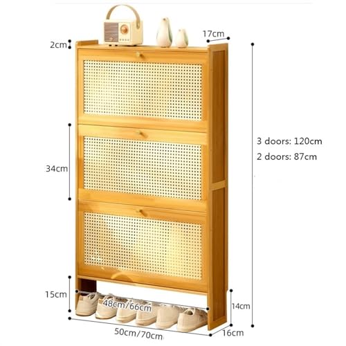 Shoe Rack Slim Shoe Storage Cabinet for Entryway, Bamboo Shoe Organizer with Flip Drawers, Free Standing Shoe Cabinet for Closet, Hallway Shoes Organizer