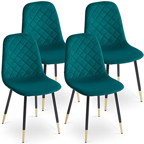 NicBex Modern Dining Chairs for Living Room,Set of 4,Velvet Tufted Accent Chairs with Golden Color Metal Legs,Green