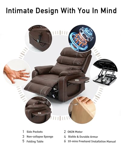 Large Power Lift Chairs Recliners for Elderly with Heated and Massage, Upgraded Dual Motor Lay Flat Recliners, 25in Extra Wide Seat, Cup Holder, Side Pocket