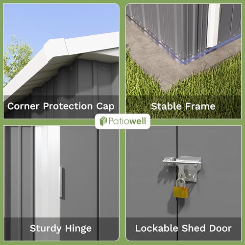 Patiowell 3 x 3 FT Outdoor Storage Shed,Small Garden Tool Storage Shed with Sloping Roof and Single Lockable Door, Outdoor Shed for Backyard Garden Patio Lawn, Grey