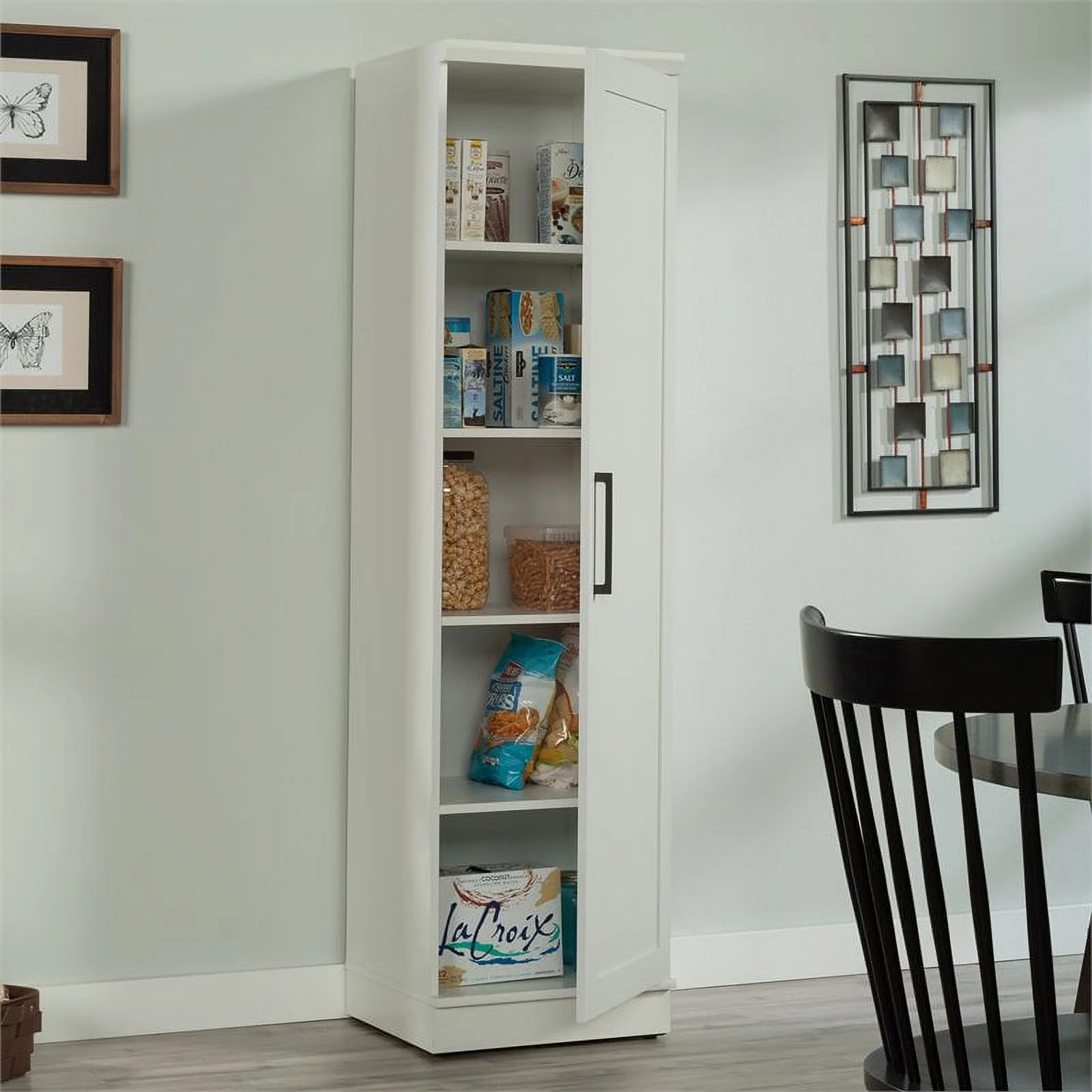 Pemberly Row Transitional Engineered Wood Single Door Pantry in White